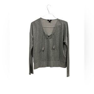 PAIGE Grey Primrose V Neck Womens Sz‎ L Lace Up Tassel Sweater Blouse (B267223)